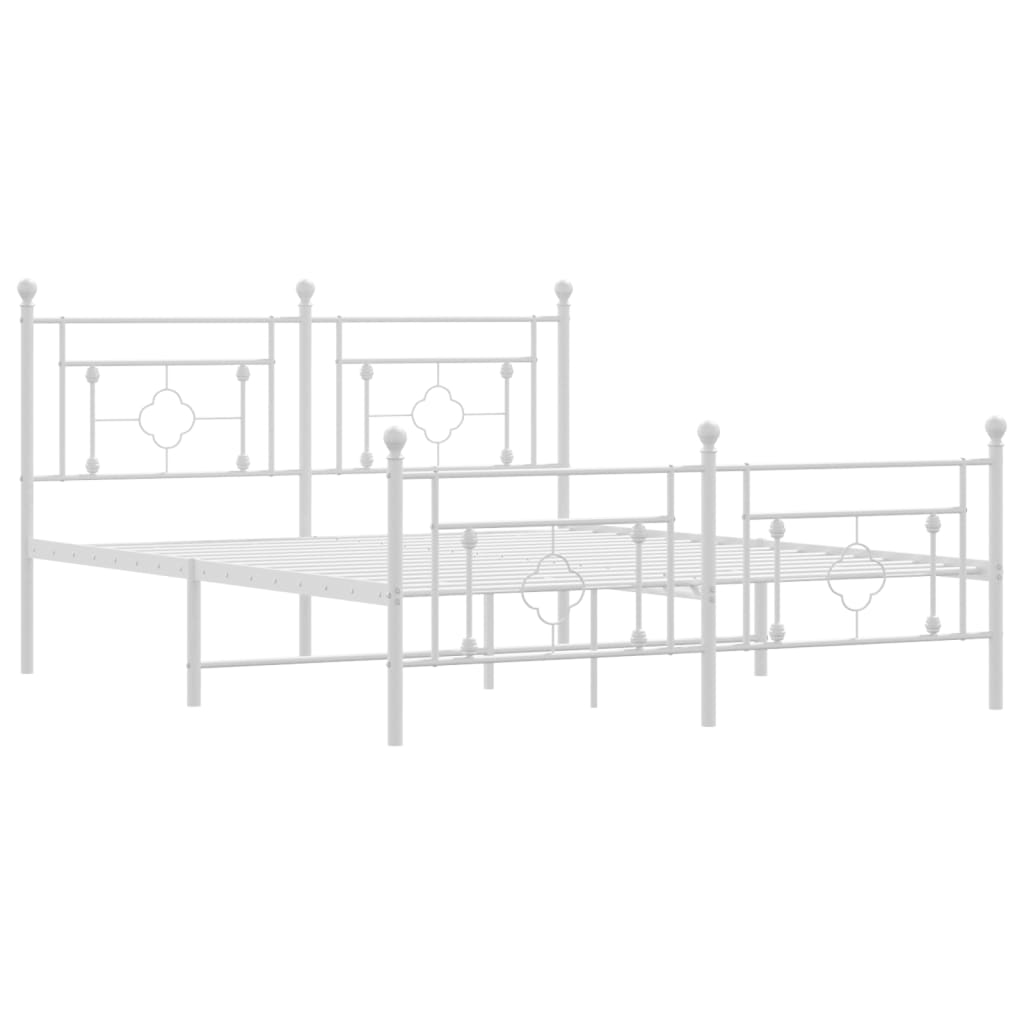 vidaXL Metal Bed Frame with Headboard and Footboard White 59.1"x78.7"-2