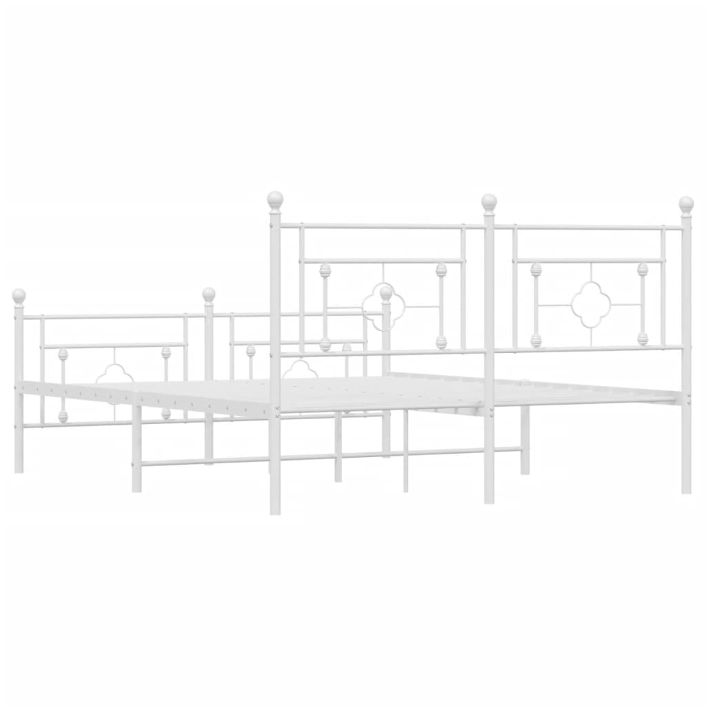 vidaXL Metal Bed Frame with Headboard and Footboard White 59.1"x78.7"-5