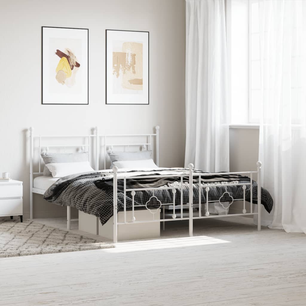 vidaXL Metal Bed Frame with Headboard and Footboard White 59.1"x78.7"-0