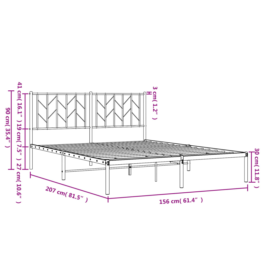 vidaXL Metal Bed Frame with Headboard Black 59.1"x78.7"-7