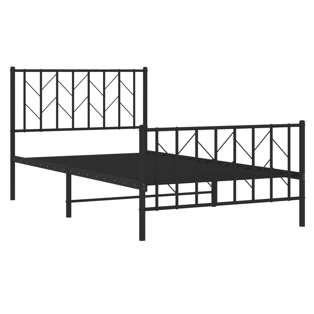 vidaXL Metal Bed Frame with Headboard and Footboard Black 39.4"x78.7"-2