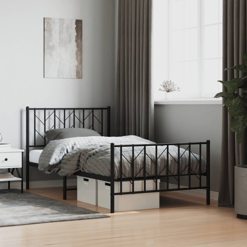 vidaXL Metal Bed Frame with Headboard and Footboard Black 39.4"x78.7"-0