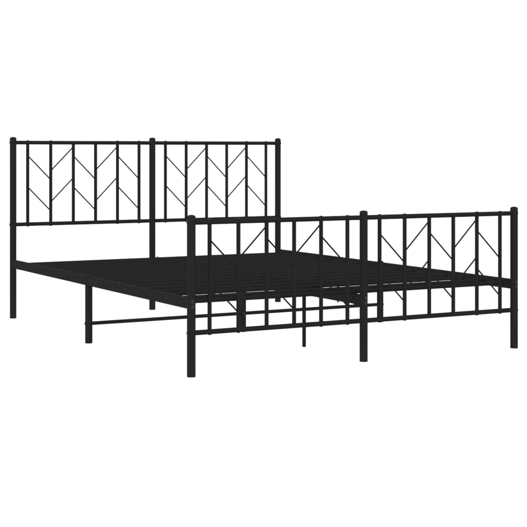 vidaXL Metal Bed Frame with Headboard and Footboard Black 59.1"x78.7"-2