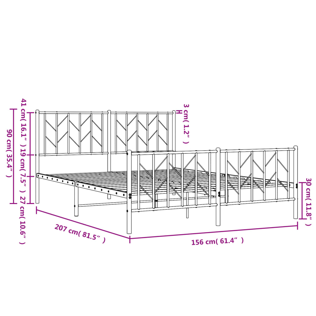 vidaXL Metal Bed Frame with Headboard and Footboard Black 59.1"x78.7"-7