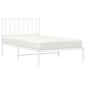 vidaXL Metal Bed Frame with Headboard White 39.4"x78.7"-1