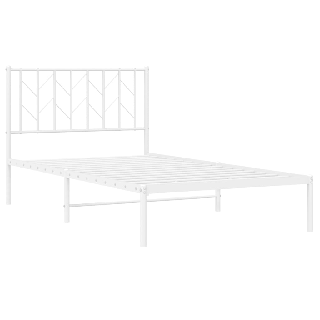 vidaXL Metal Bed Frame with Headboard White 39.4"x78.7"-2