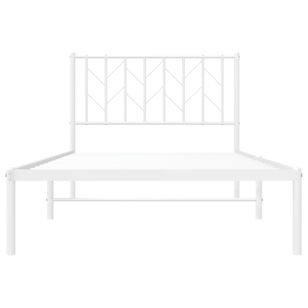 vidaXL Metal Bed Frame with Headboard White 39.4"x78.7"-3