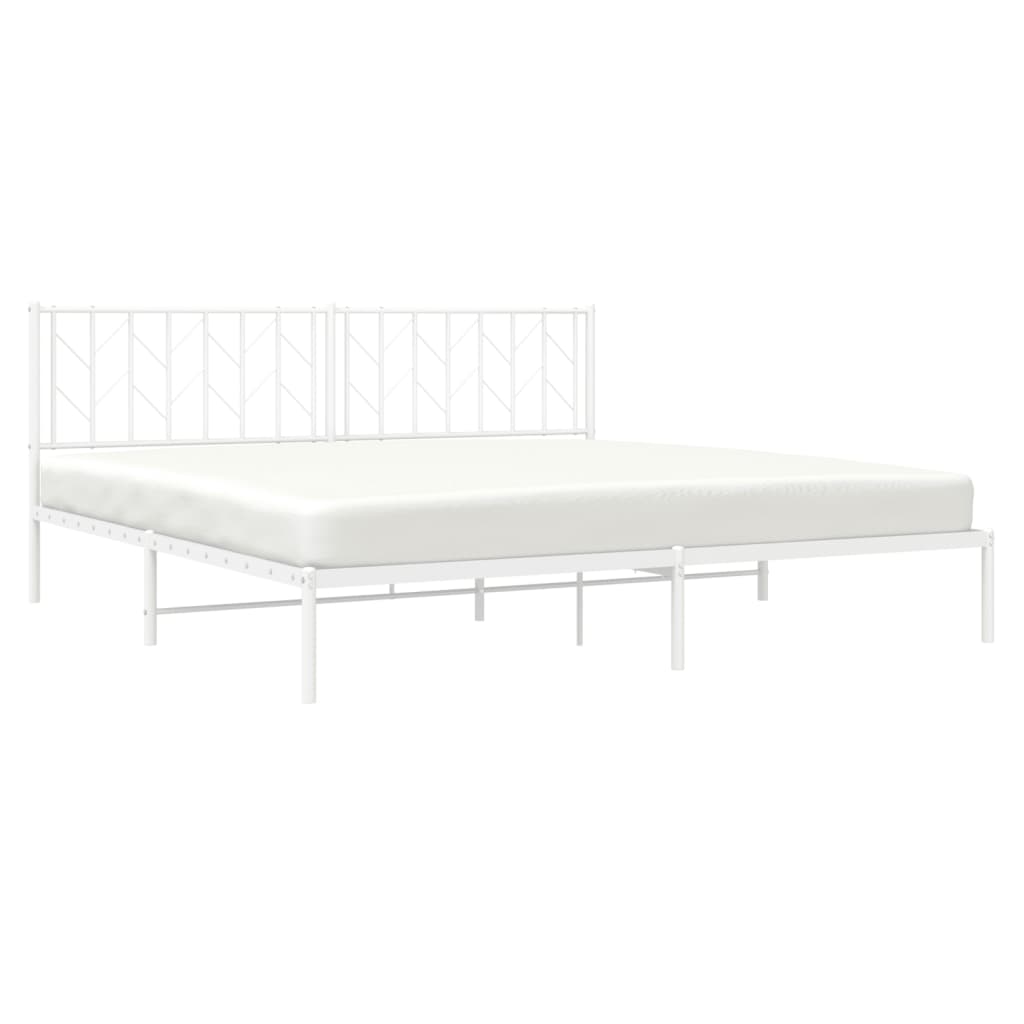 vidaXL Metal Bed Frame with Headboard White 76"x79.9" King-1