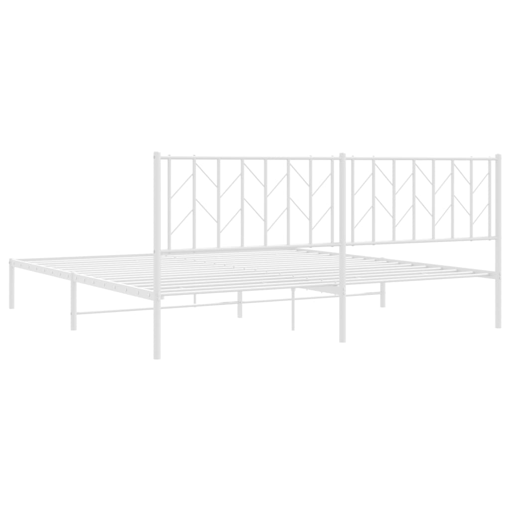 vidaXL Metal Bed Frame with Headboard White 76"x79.9" King-5