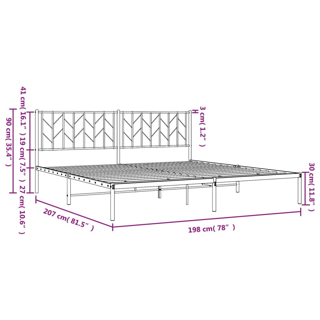 vidaXL Metal Bed Frame with Headboard White 76"x79.9" King-7