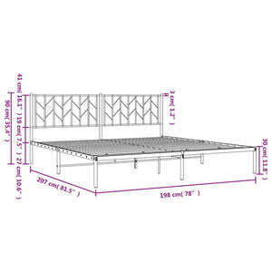 vidaXL Metal Bed Frame with Headboard White 76"x79.9" King-7