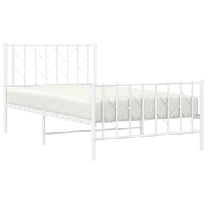 vidaXL Metal Bed Frame with Headboard and Footboard White 39.4"x78.7"-1