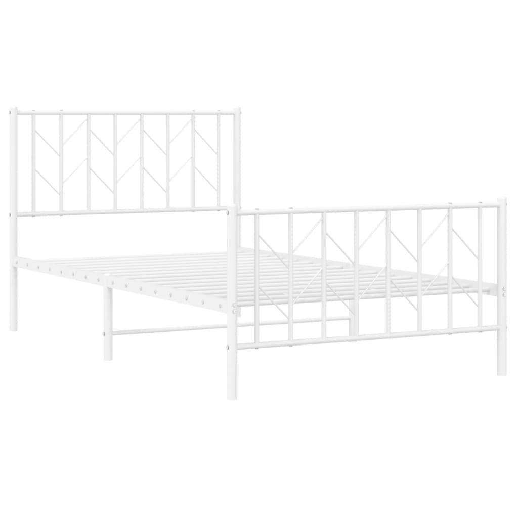 vidaXL Metal Bed Frame with Headboard and Footboard White 39.4"x78.7"-2