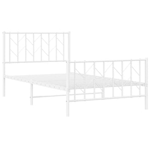 vidaXL Metal Bed Frame with Headboard and Footboard White 39.4"x78.7"-2