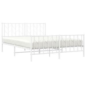 vidaXL Metal Bed Frame with Headboard and Footboard White 59.1"x78.7"-1