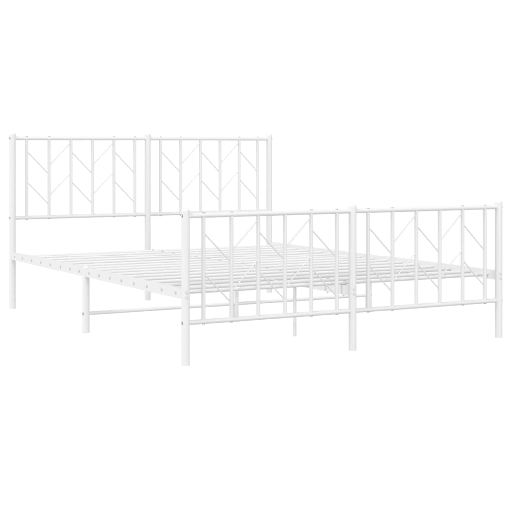 vidaXL Metal Bed Frame with Headboard and Footboard White 59.1"x78.7"-2