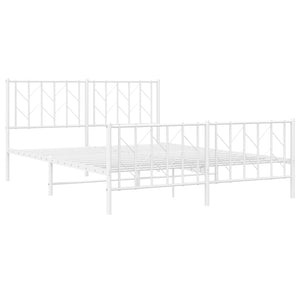 vidaXL Metal Bed Frame with Headboard and Footboard White 59.1"x78.7"-2