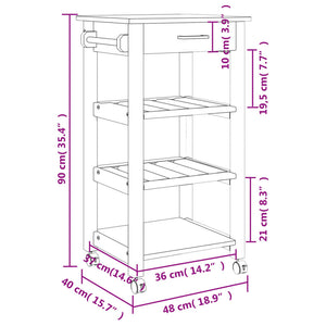 vidaXL Kitchen Trolley MONZA 18.9"x15.7"x35.4" Solid Wood Pine-9