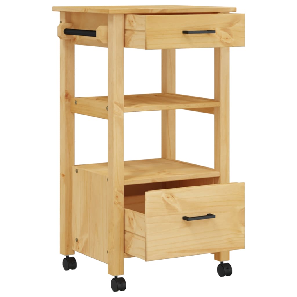 vidaXL Kitchen Trolley Rolling Cart on Wheels Living Room Solid Wood Pine-3