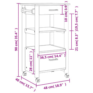 vidaXL Kitchen Trolley Rolling Cart on Wheels Living Room Solid Wood Pine-9