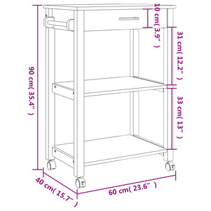 vidaXL Kitchen Trolley MONZA 23.6"x15.7"x35.4" Solid Wood Pine-9