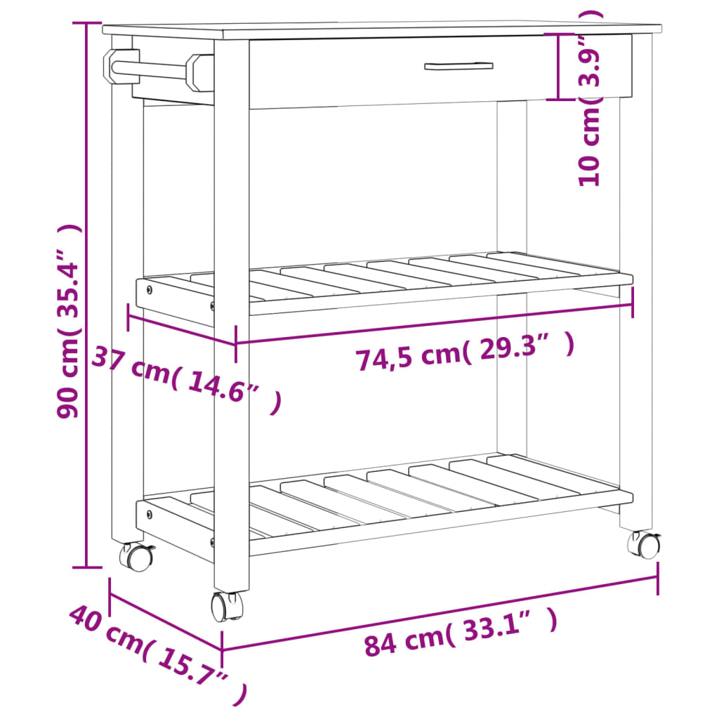 vidaXL Kitchen Trolley MONZA 33.1"x15.7"x35.4" Solid Wood Pine-9