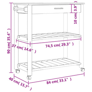 vidaXL Kitchen Trolley MONZA 33.1"x15.7"x35.4" Solid Wood Pine-9