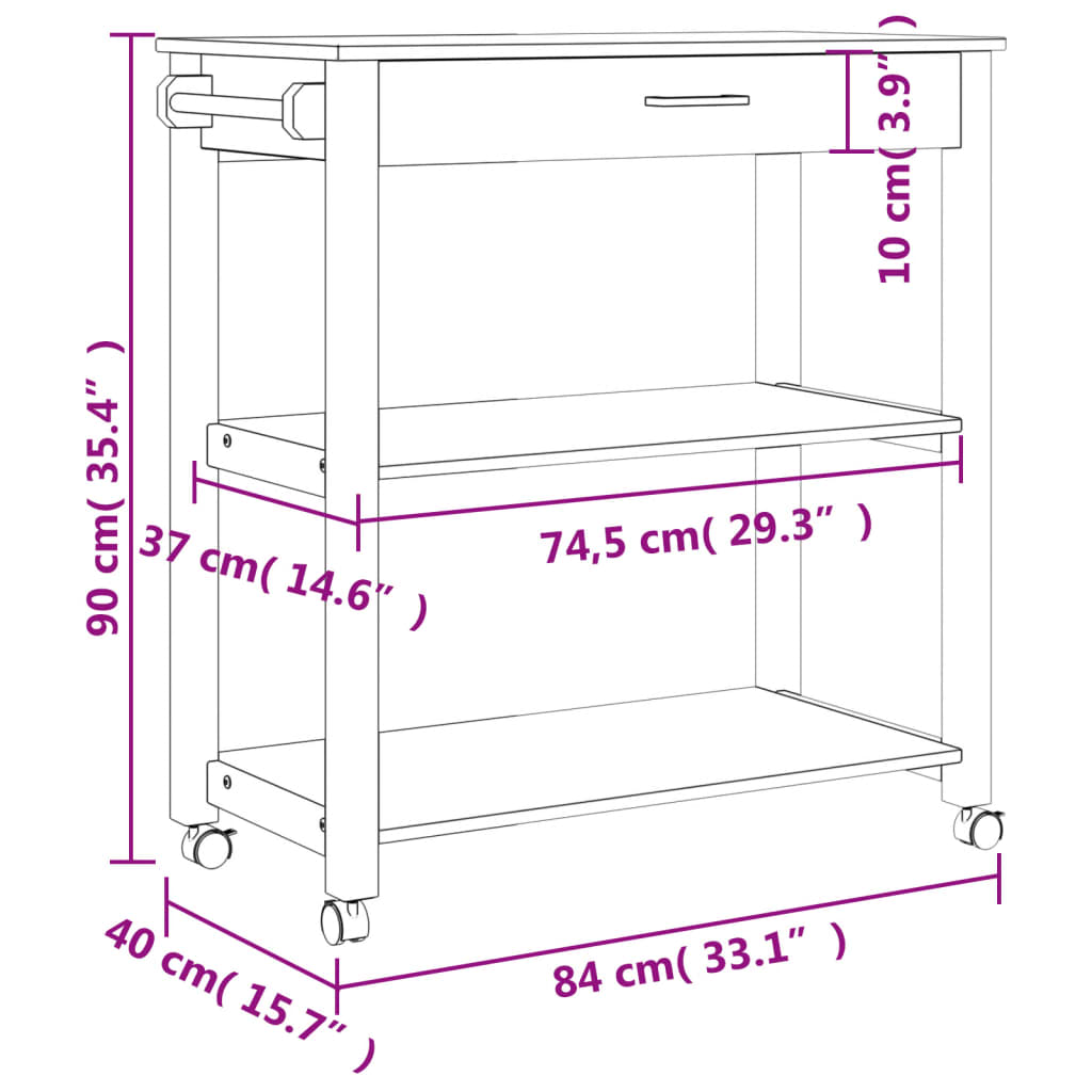 vidaXL Kitchen Trolley MONZA 33.1"x15.7"x35.4" Solid Wood Pine-9