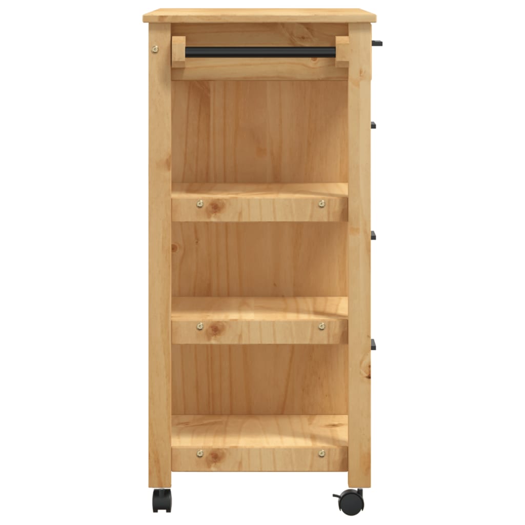 vidaXL Kitchen Trolley Rolling Cart on Wheels Living Room Solid Wood Pine-5