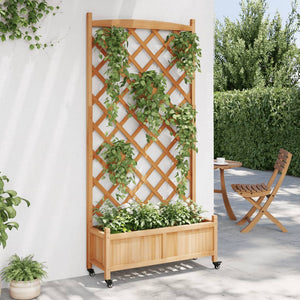 vidaXL Planter with Trellis and Wheels Brown Solid Wood Fir-1