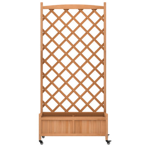 vidaXL Planter with Trellis and Wheels Brown Solid Wood Fir-3