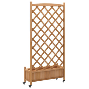vidaXL Planter with Trellis and Wheels Brown Solid Wood Fir-5