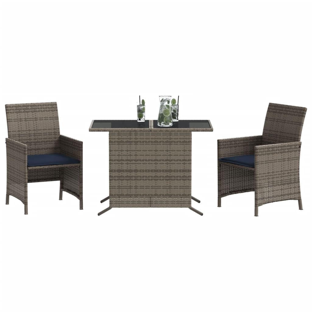 vidaXL 3 Piece Bistro Set with Cushions Gray Poly Rattan-1