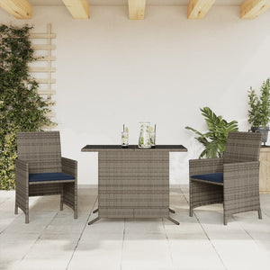 vidaXL 3 Piece Bistro Set with Cushions Gray Poly Rattan-0