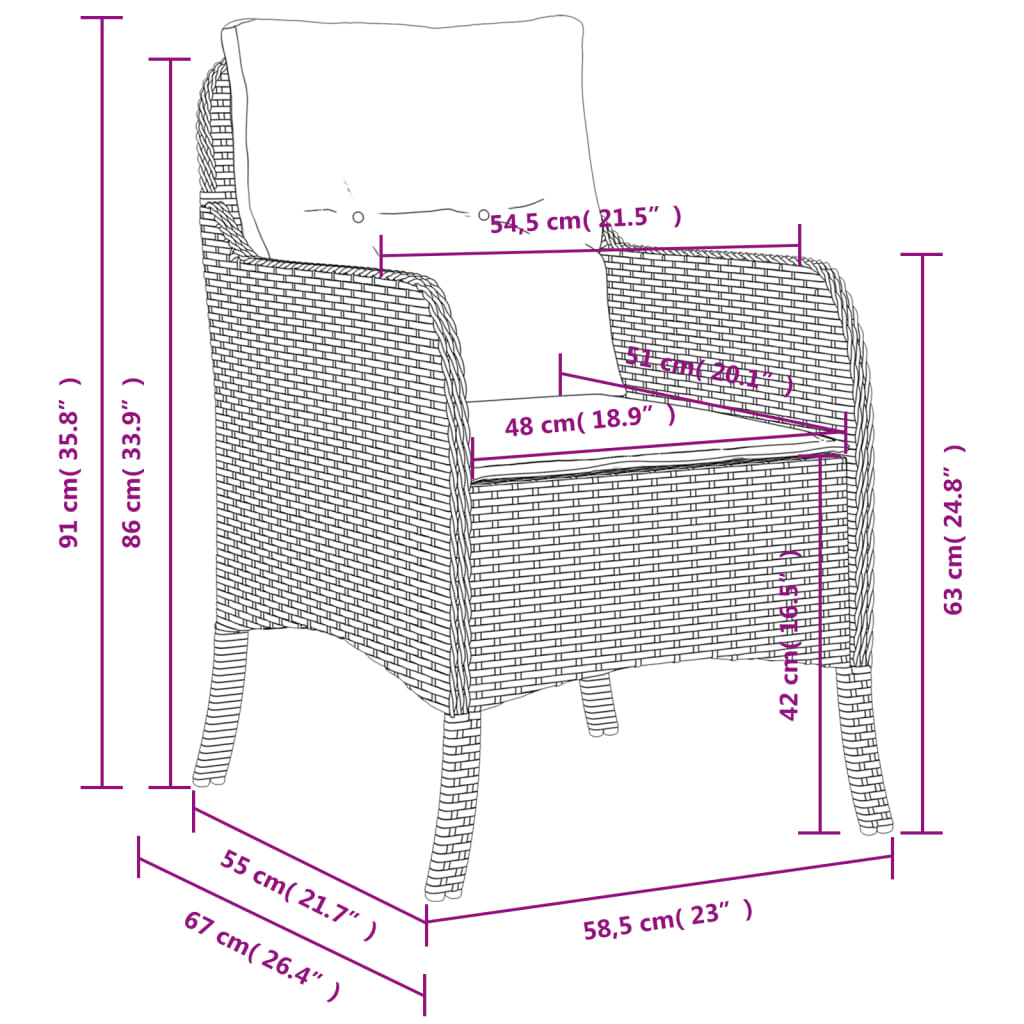 vidaXL Patio Chairs with Cushions 2 pcs Gray Poly Rattan-12