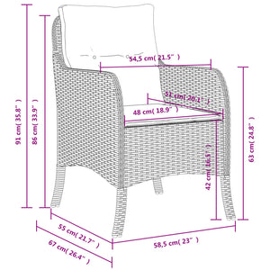 vidaXL Patio Chairs with Cushions 2 pcs Gray Poly Rattan-12