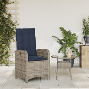 vidaXL Reclining Patio Chair with Cushions Gray Poly Rattan-4