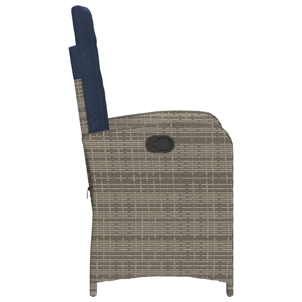 vidaXL Reclining Patio Chair with Cushions Gray Poly Rattan-6