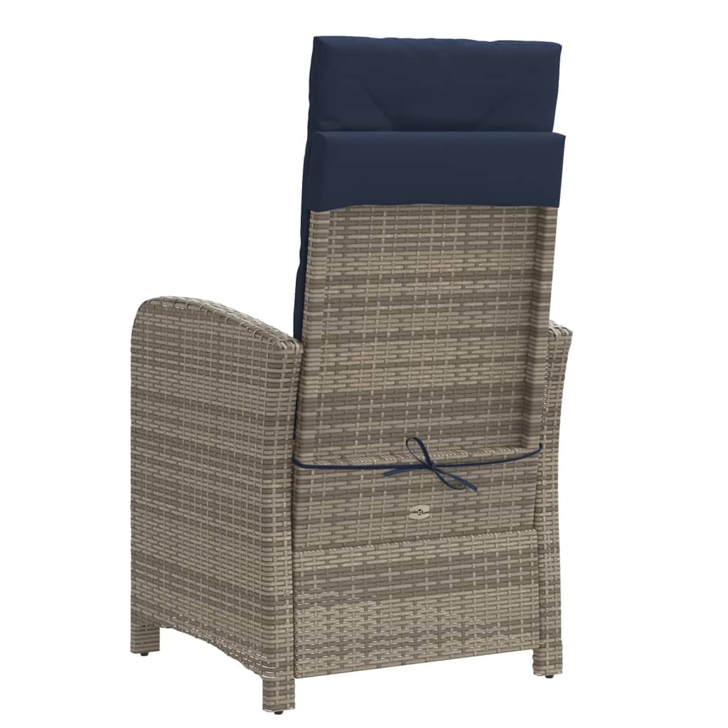 vidaXL Reclining Patio Chair with Cushions Gray Poly Rattan-7