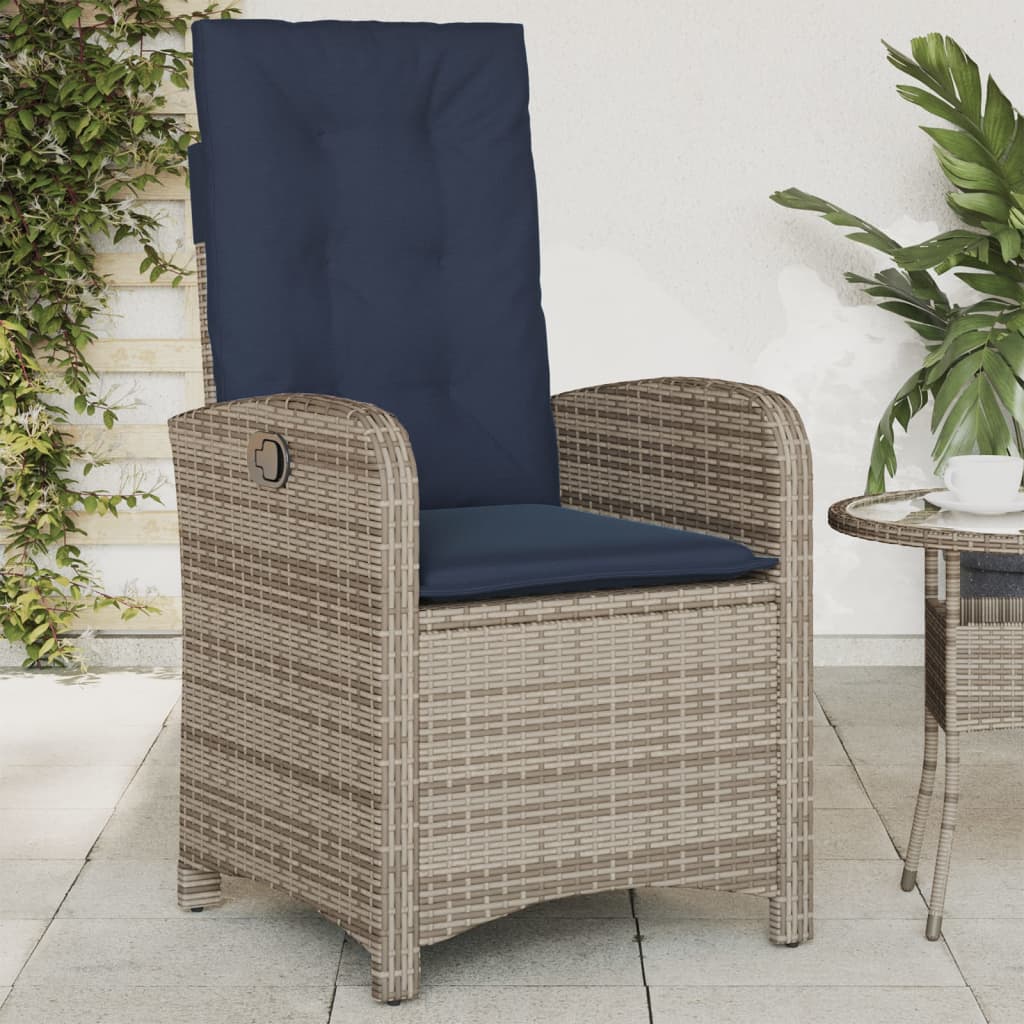 vidaXL Reclining Patio Chair with Cushions Gray Poly Rattan-0