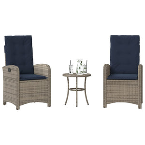 vidaXL 3 Piece Bistro Set with Cushions Gray Poly Rattan-0