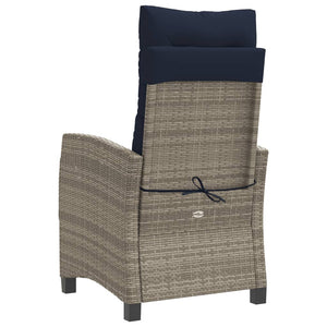 vidaXL Reclining Patio Chair with Cushions Gray Poly Rattan-9