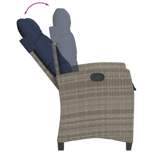 vidaXL Reclining Patio Chair with Cushions Gray Poly Rattan-10