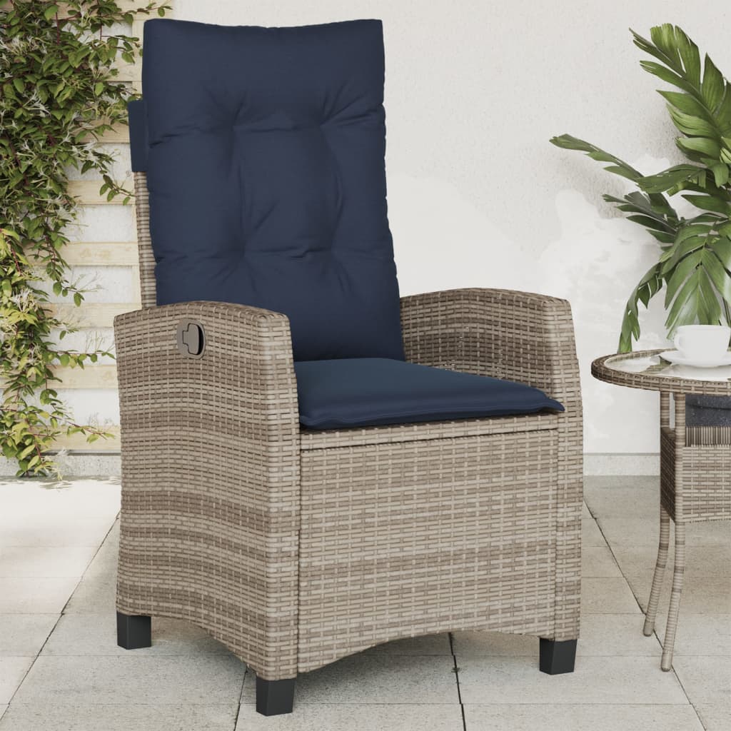 vidaXL Reclining Patio Chair with Cushions Gray Poly Rattan-1