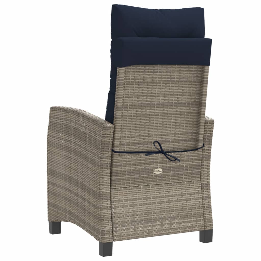 vidaXL Reclining Patio Chairs 2 pcs with Cushions Gray Poly Rattan-10