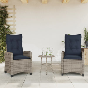 vidaXL 3 Piece Bistro Set with Cushions Gray Poly Rattan-2