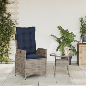 vidaXL Reclining Patio Chair with Cushions Gray Poly Rattan-2