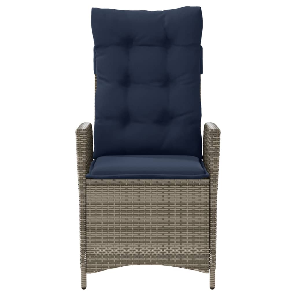 vidaXL Reclining Patio Chair with Cushions Gray Poly Rattan-5