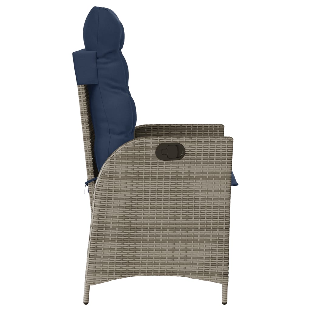 vidaXL Reclining Patio Chair with Cushions Gray Poly Rattan-6