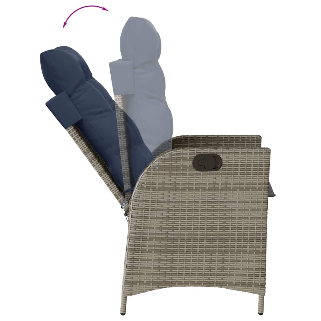 vidaXL Reclining Patio Chair with Cushions Gray Poly Rattan-8